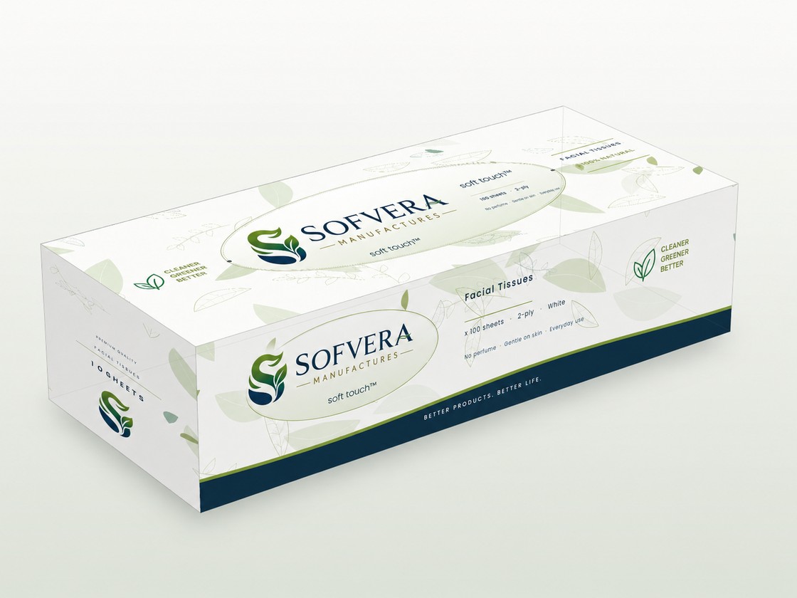 Sofvera branded facial tissue box