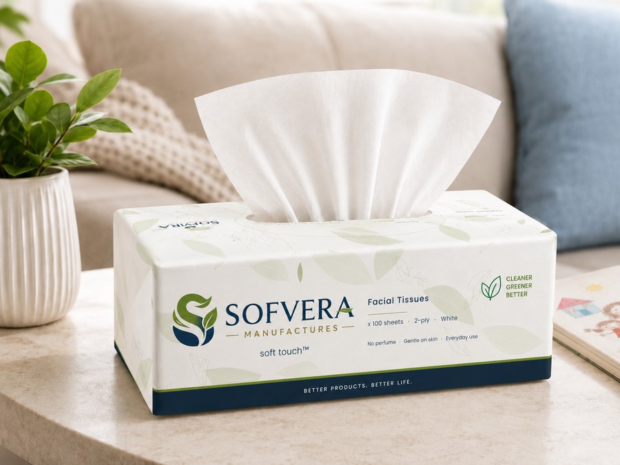 Sofvera patterned facial tissue carton